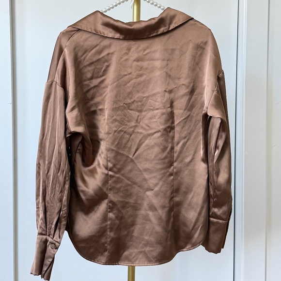 Pleione Satin Button-Down Blouse in Bronze - Picture 5 of 9